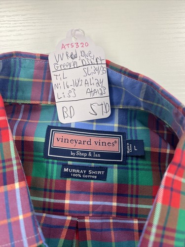 MURRAY Vineyard Vines Men's Blue Red & Green Plaid Cotton Dress Shirt L $118 - Picture 8 of 8