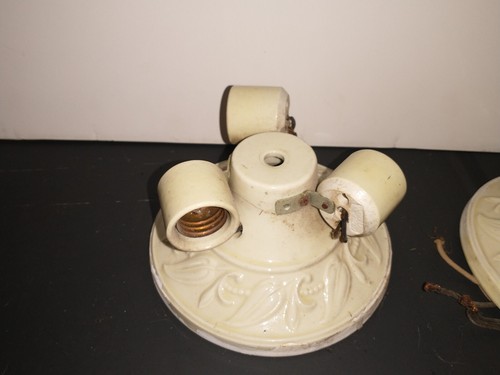 2 Vintage Porcelain Flush Ceiling Floral Relief Design # Light Fixture Ceramic - Picture 3 of 4