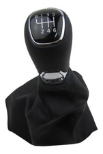 Original Leder Schaltknauf Schaltmanschette 6-Gang Schwar für VW  Alu Chrom