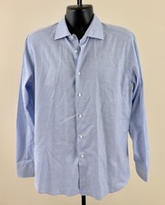 CANALI Mens Sz 16.5/42 Blue Print Cotton Long Sleeve Button Down Dress Shirt EXC