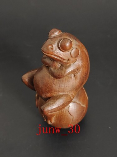 Japanese boxwood hand carved lovely Frog Figure statue netsuke collectable Gift - Picture 6 of 10