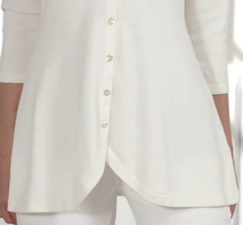 Isaac Mizrahi Live! Cárdigan delantero con dobladillo curvo botón blanco pequeño - Imagen 3 de 4