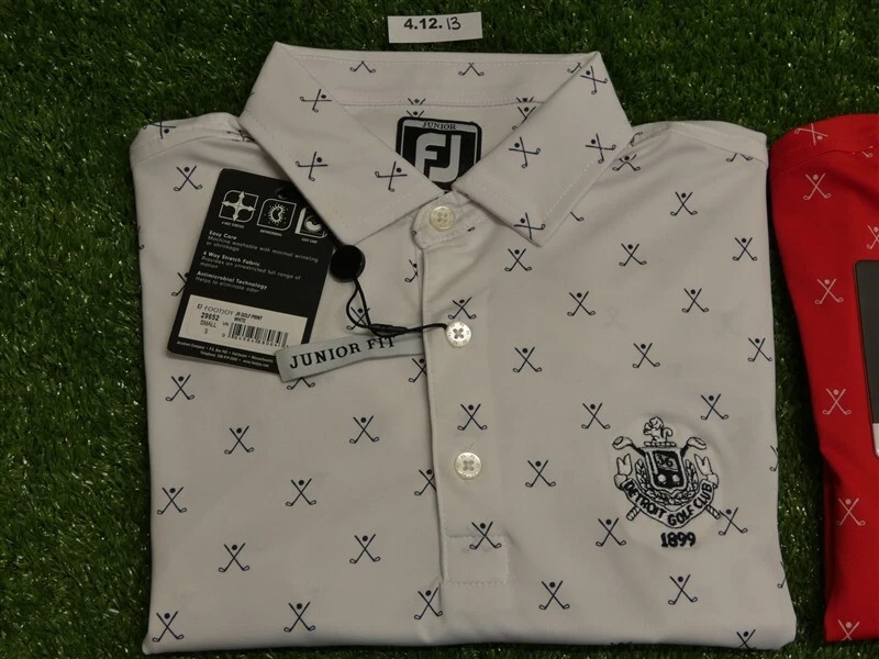 Paquete de 2 camisas de golf FootJoy jóvenes con cuello automático logotipo CC blancas/rojas pequeñas Foto 2 de 4