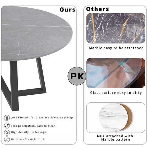 Marble Coffee Sofa Table Set Round Side End Table Stone Tabletop Metal Leg 2PCS - Picture 11 of 12