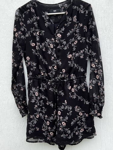 Mosaico Womens Jumpsuit Romper Floral Black Size S Long See True Sleeves’s - Picture 1 of 9