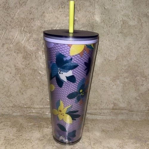 Starbucks 2023 Winter Acrylic Purple Floral Venti 24 oz Tumbler Cup - Picture 2 of 6