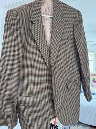 VTG CHAPS Ralph Lauren40R Brown Houndstooth Check Wool Tweed Blazer Jacket 2 Bt - Picture 1 of 7