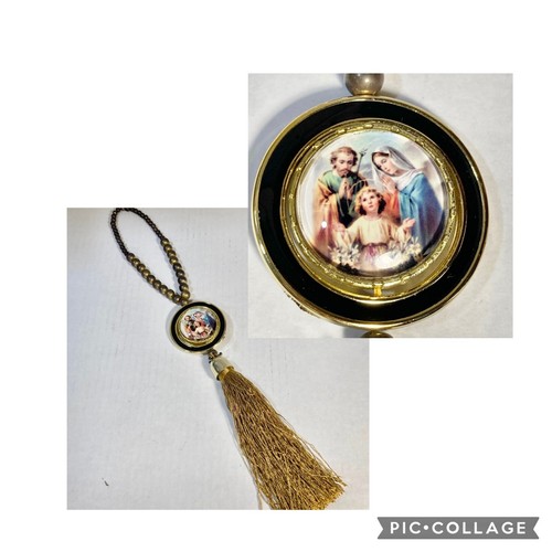 Vintage Holy Family Tassel Glass Hanging Pendant Catholic Mary Jesus Christmas - Picture 2 of 20