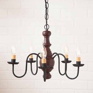Lancaster 5 Arm Wood Spun Chandelier In Red Primitive Light Image Is Loading Lancaster 5 Arm Wood Spun Chandelier In Red