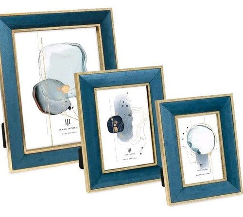Isaac Jacobs Decorative Frame With Abstract Art Print Teal Velvet & Gold Accent - Picture 5 of 5