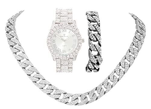 Blinged Out Cuban Necklace w/ Matching Bracelet and Fire Timepiece - Boujee 3pc - Picture 11 of 76