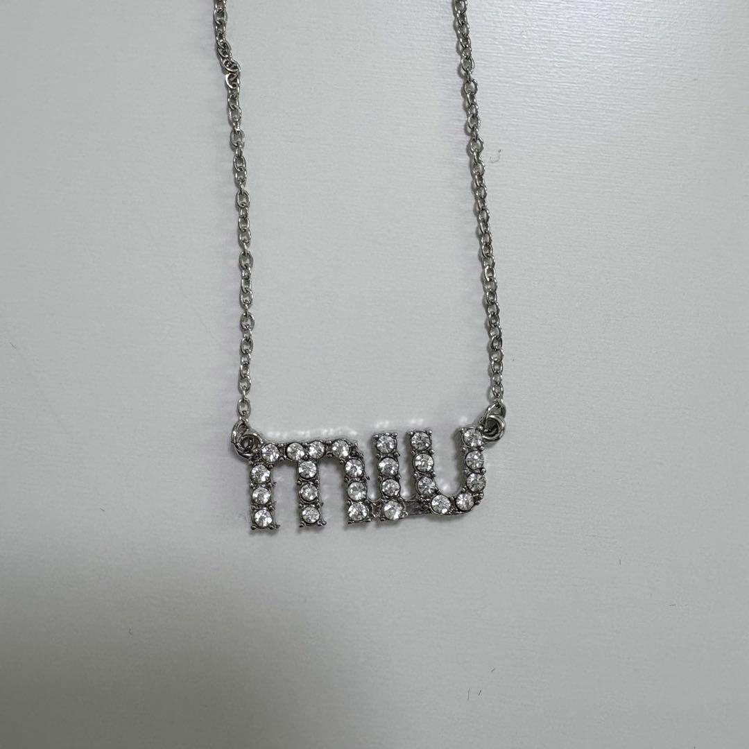 miu miu ストーン装飾 シルバー ネックレス ミュウ ミュウ ネックレス MIU MIU CRYSTAL NECKLACE メタル