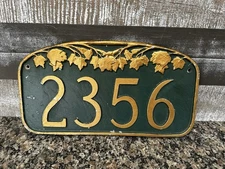 Green Cast Aluminum  Address Plaque With Gold Colored Numbers 2356