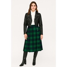 VTG Wool Tartan Kilt Skirt Plaid Wrap Midi Preppy Dark Academia Green Navy 10