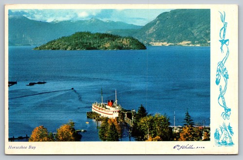 Postal de ferry escénico vintage de Horseshoe Bay BC Canadá años 50 - Imagen 1 de 2