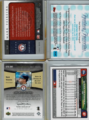 4 lot MARK TEIXEIRA Jersey bat X-fractor UD Topps Leaf 2004 Texas Rangers - Picture 2 of 2