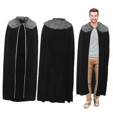 Viking Fur Cloak for Men Black Faux Fur Collar Viking Cape for Adults
