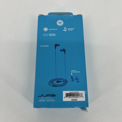 JLab JBuds 2 Signature Earbuds - Marine Blue - Includes 3 Sets Gel Ear Tips New - Picture 4 of 5