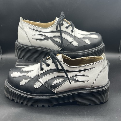 De Colección Sha Sha Y2K Hombres Cuero Blanco Tribal Negro Llama Grueso 9 Zapatos VER IMÁGENES