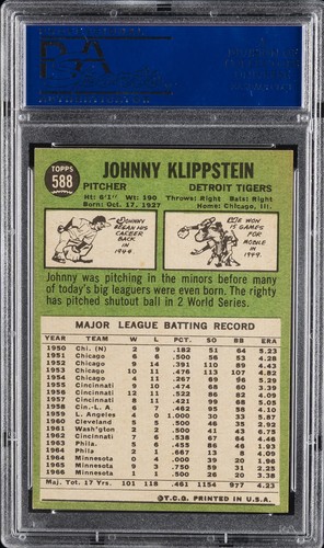 1967 Topps #588 Johnny Klippstein PSA 8 OC - Imagen 2 de 2