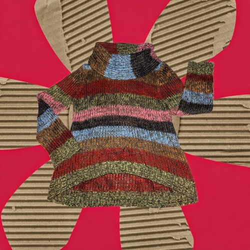 SIGNATURE STUDIO Pullover STRIPED Open Knit FUZZY Soft BOHO Sweater Women's XL
