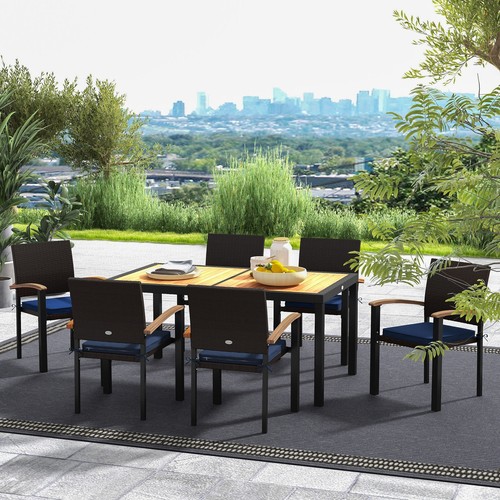 7 Pieces Patio Dining Set Outdoor with Space-Saving Design, Black - Picture 9 of 11