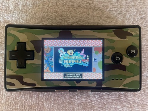 Nintendo Game Boy Micro Black Handheld System Camo Faceplate OXY-001 Sponge Bob - Picture 4 of 9