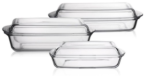 Auflaufform Glas Set Eckig Klein Groß Glasbräter mit Deckel Borcam Ofenform