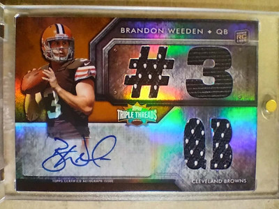 2012 Brandon Weeden Topps Triple Threads Rookie Autograph Triple Jersey RC /25 