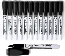 12 Magnetic Dry Erase Markers Fine Tip with Eraser Low Odor Black Whiteboard Pen