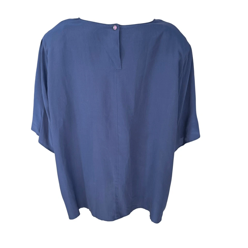 Jennifer Moore vintage 100% silk navy blue blouse shoulder pads size 22W - Image 3 of 4