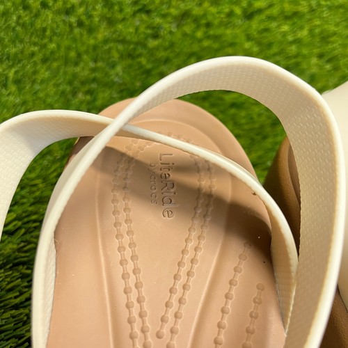 Crocs Brooklyn Womens Size 9 Ivory Brown Beach Outdoor Ankle Strap Wedge Sandals - Picture 8 of 10