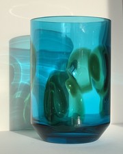 Whitefriars Glass Kingfisher Blue Vase Meadow Green Spots Geoffrey Baxter c.1969