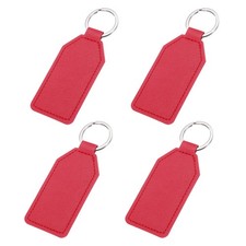 4pcs PU Leather Key Fob Car Keychain Key Holder, Dark Red