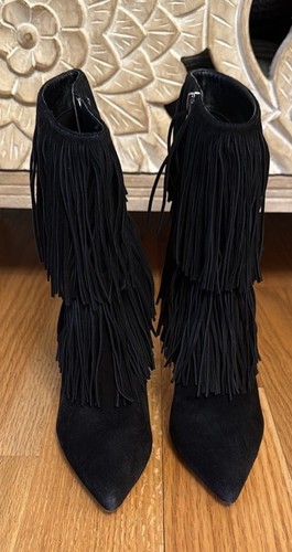 Sam Edelman Sexy Fringe Boots Black Suede 7.5 US