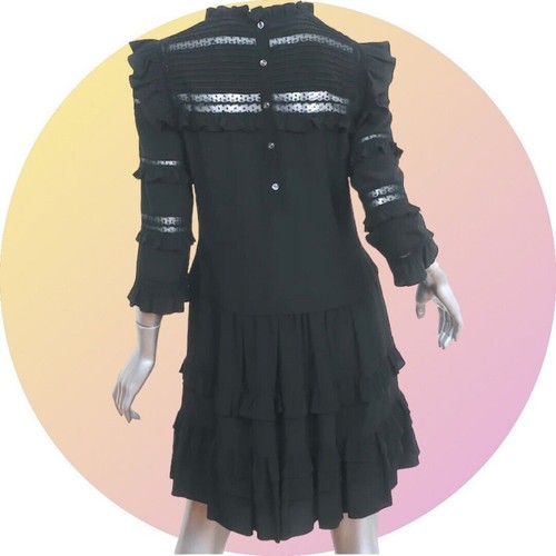 Rebecca Taylor DAMEN schwarz Goth Prairie Rüschen Seidenkleid UVP $ 495 Größe 4 S - Bild 7 von 12