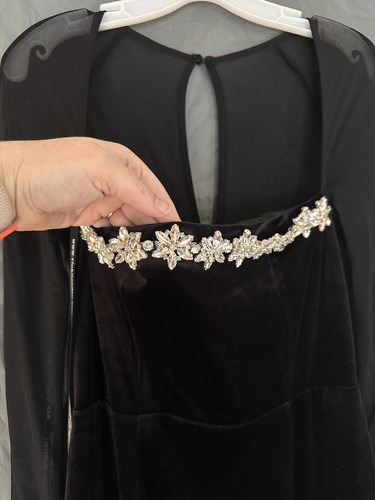 Club L London Ashby schwarz Samt Strass transparente Ärmel Maxi festliches Kleid Größe 8 - Bild 6 von 8