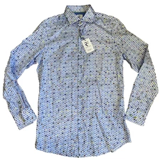 R2 Amsterdam Mens Dress Shirt Button Front Multicolor Cotton Dots 39 - 15.5