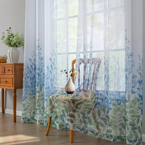Sheer Curtains for Living Room With Tie Backs Floral Patterned Light Filtering