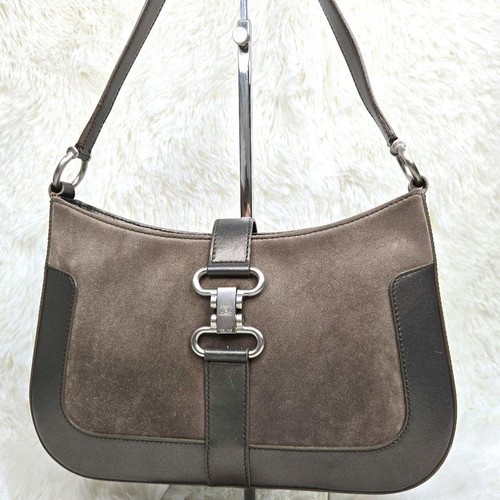 CELINE Suede Hobo Shoulder Bag Trionf Women Used Authentic