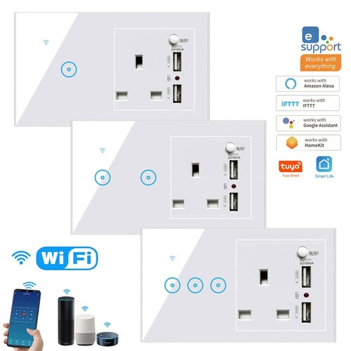 For Alexa Google Home WiFi Smart Wall Socket USB Plug Outlet Touch Switch - Picture 2 of 16