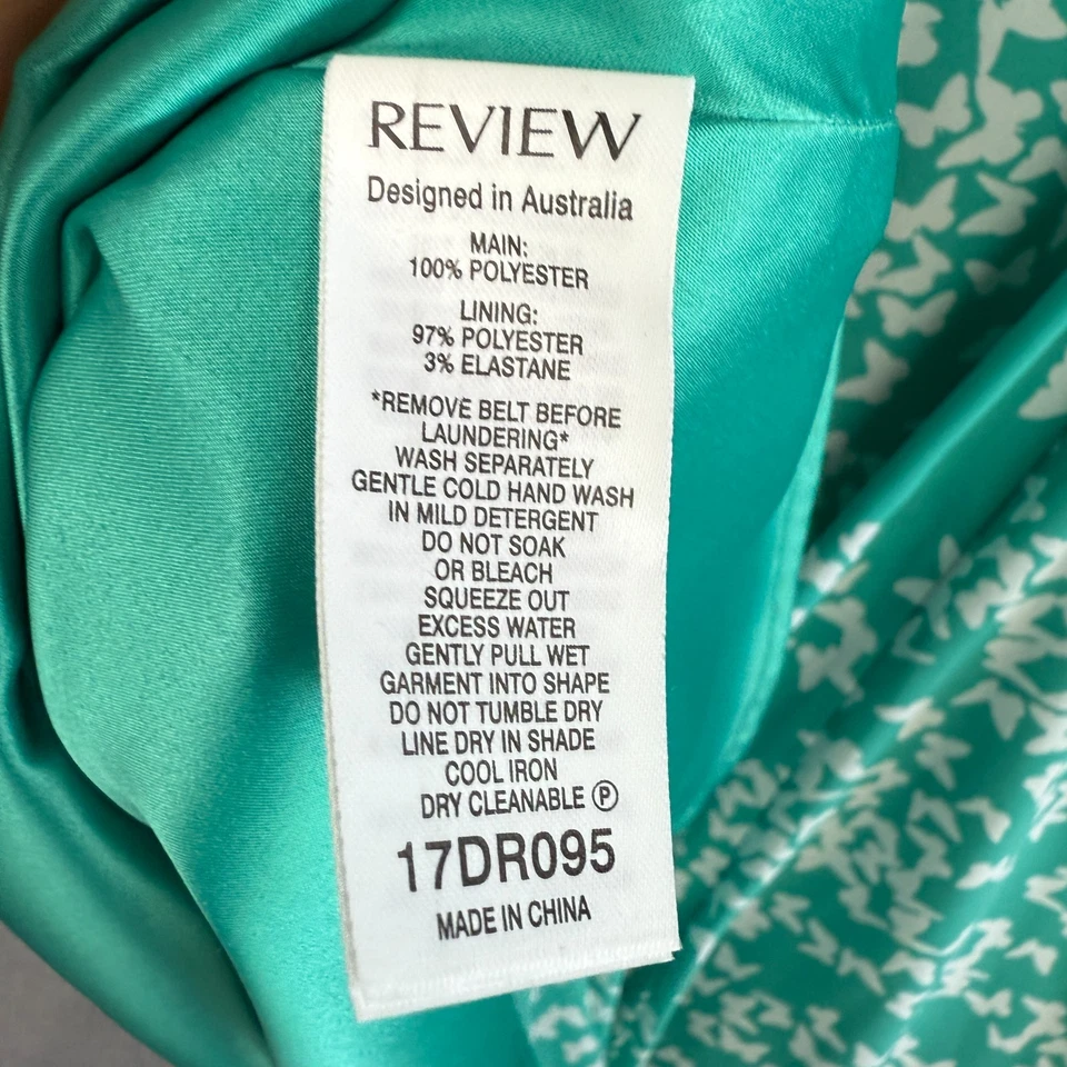 Review Dress Womens 12 Blue White Butterfly Print Belted Ruffle Trim - image 4 of 4