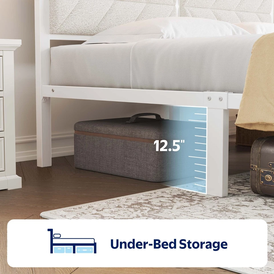 Cama para niños Camas Para Niños Doble Marco de cama de metal con cabecero LED Niñas Off-White Foto 3 de 4