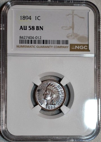 NGC AU-58 BN 1894 Indian Head Cent, Blazing, Barely Circulated, PQ specimen.