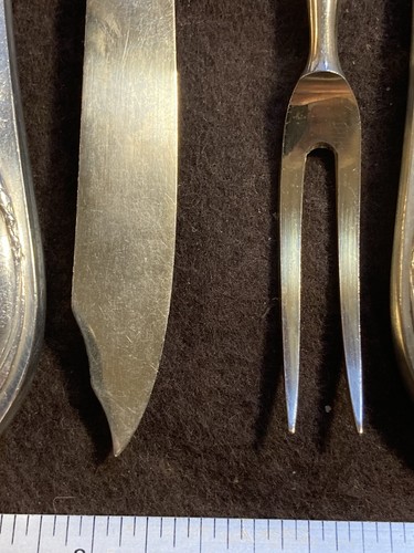Set Service Six German 800 Silver Fruit/fish & Serving Knife Forks Gold Wash - Picture 13 of 24