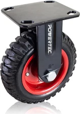POWERTEC 8 Inch Caster Wheels, Heavy Duty Fixed Plate 8 inch, Black, Red 