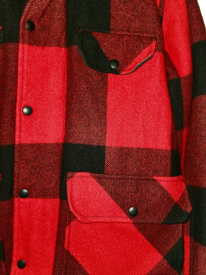 Abrigo Johnson Woolen Mills Mezcla Lana Cremallera Dividida Capucha Rojo Negro Cuadros L Foto 4 de 4