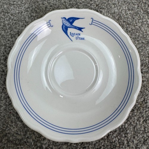 Syracuse China Vintage Bluebird Cafe Tasse und Untertasse Logan Utah weiß mit blau - Bild 5 von 11