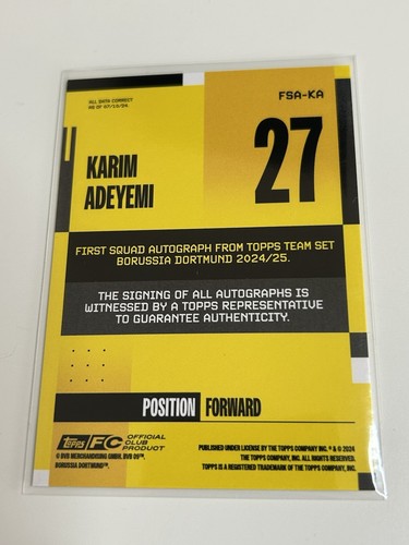 Karim Adeyemi Auto /99 Borussia Dortmund 2024/25 Topps BVB 09 Team Set Autograph - Bild 3 von 3