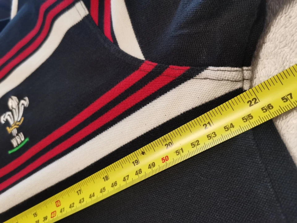 Welsh Rugby Union WRU Striped Logo Polo Shirt Men's large Black Red VGC - Image 4 of 4